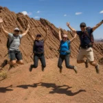 Group of trekkers hiking in Dades Valley and M Goun massif during a 9 day Atlas expedition in Morocco